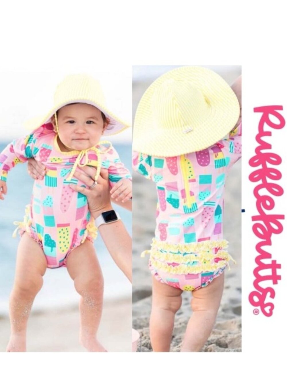 Ruffle Butts | "Ice Cream Social" Long Sleeve Ruffle Swimsuit | Size 3-6 Months